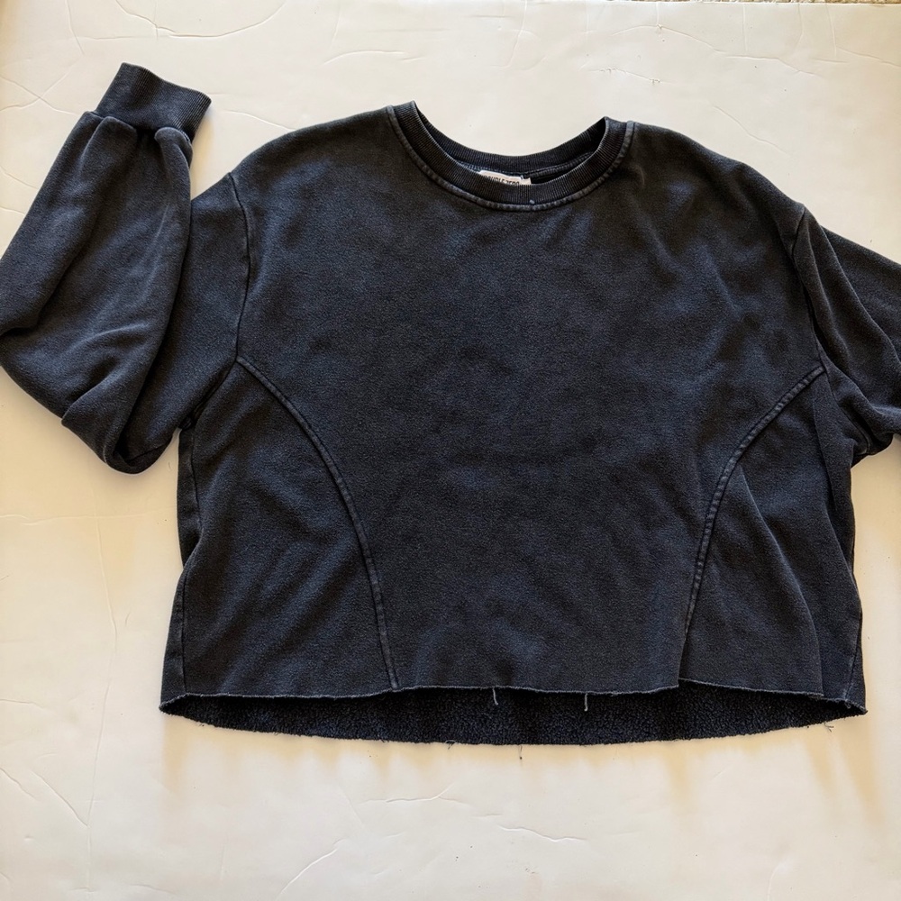 Double Zero Charcoal Cropped Top with Ribbed Neckline
